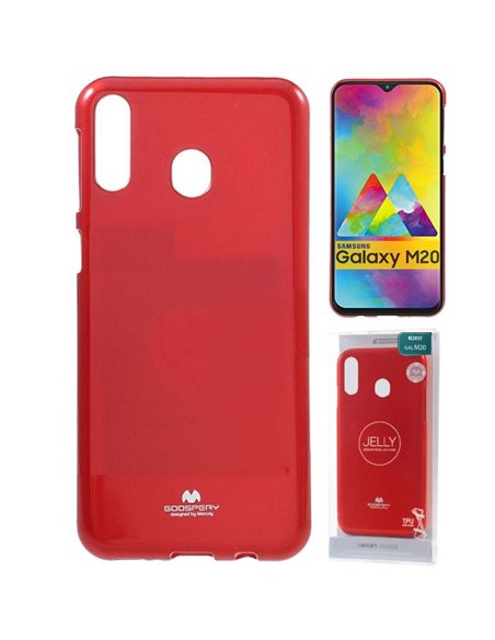 CUSTODIA per SAMSUNG GALAXY M20 (SM-M205) IN GEL TPU SILICONE COLORE ROSSO LUCIDO CON GLITTER ALTA QUALITA' MERCURY BLISTER