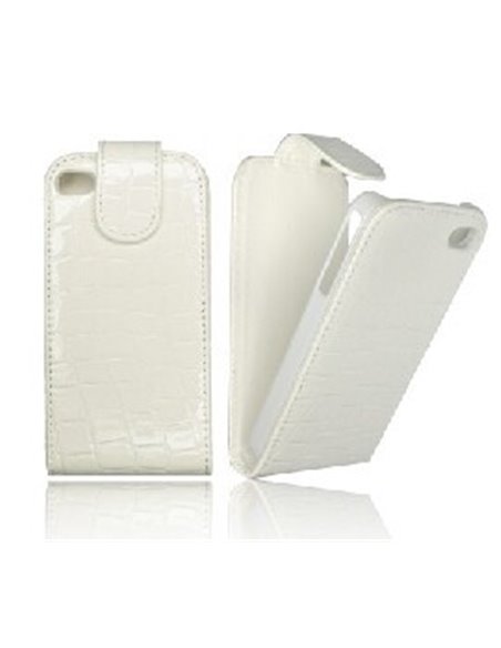 CUSTODIA VERTICALE FLIP PELLE CROCO per APPLE IPHONE 4, 4s EFFETTO COCCODRILLO COLORE BIANCO