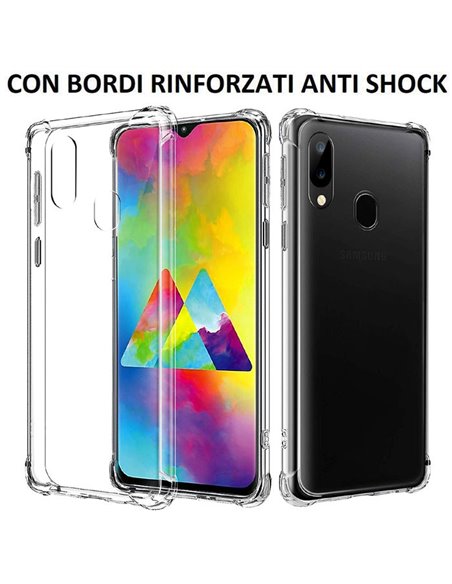 CUSTODIA per SAMSUNG GALAXY M20 (SM-M205) IN GEL TPU SILICONE TRASPARENTE SLIM 0,5mm CON BORDI RINFORZATI ANTI SHOCK