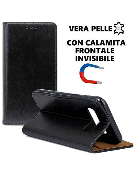 CUSTODIA per SAMSUNG GALAXY S10 PLUS (SM-G975) - FLIP ORIZZONTALE VERA PELLE CON CHIUSURA MAGNETICA E INTERNO IN TPU NERO