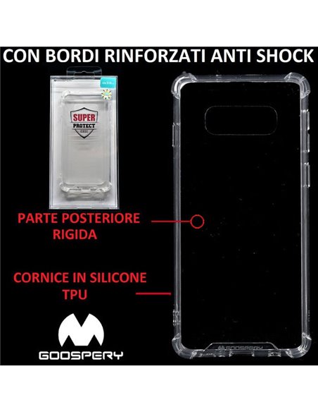 CUSTODIA per SAMSUNG GALAXY S10e (SM-G970)- PARTE POSTERIORE RIGIDA, CORNICE IN SILICONE TRASPARENTE E BORDI RINFORZATI ANTI SHO