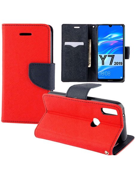 CUSTODIA per HUAWEI Y7 2019, Y7 PRIME 2019, Y7 PRO 2019 - FLIP ORIZZONTALE CON INTERNO IN TPU, STAND E CHIUSURA MAGNETICA ROSSO