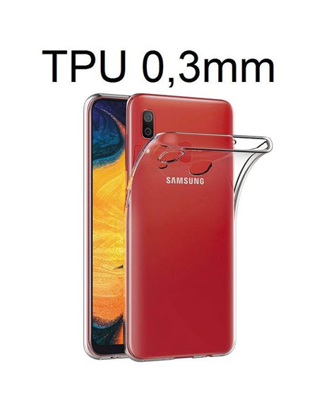 CUSTODIA per SAMSUNG GALAXY A30 (SM-A305), GALAXY A20 (SM-A205) IN GEL TPU SILICONE ULTRA SLIM 0,3mm TRASPARENTE