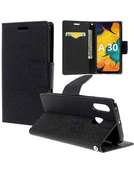 CUSTODIA per SAMSUNG GALAXY A30 (SM-A305), GALAXY A20 (SM-A205) - FLIP ORIZZONTALE CON CHIUSURA MAGNETICA E INTERNO IN TPU NERO