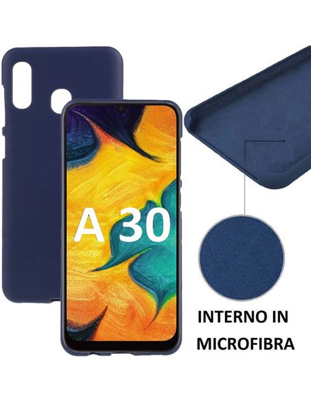 CUSTODIA per SAMSUNG GALAXY A30 (SM-A305), GALAXY A20 (SM-A205) IN SILICONE CON EFFETTO SOFT TOUCH ED INTERNO IN MICROFIBRA BLU