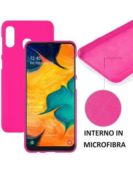 CUSTODIA per SAMSUNG GALAXY A30 (SM-A305), GALAXY A20 (SM-A205) IN SILICONE CON EFFETTO SOFT TOUCH ED INTERNO IN MICROFIBRA FUCS