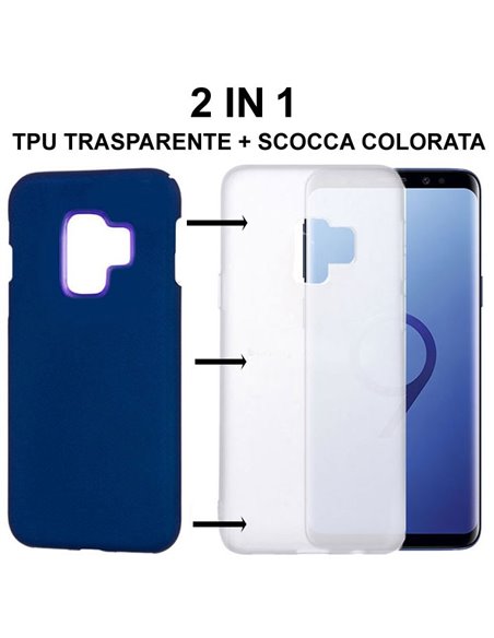 CUSTODIA per SAMSUNG GALAXY S9 (SM-G960) - 2 IN 1: GEL TPU SEMITRASPARENTE + SCOCCA RIGIDA RIMOVIBILE COLORE BLU