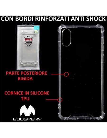 CUSTODIA per APPLE IPHONE XR (6.1') CON PARTE POSTERIORE RIGIDA, CORNICE IN SILICONE TRASPARENTE E BORDI RINFORZATI ANTI SHOCK