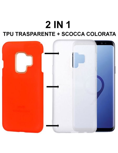 CUSTODIA per SAMSUNG GALAXY S9 (SM-G960) - 2 IN 1: GEL TPU SEMITRASPARENTE + SCOCCA RIGIDA RIMOVIBILE COLORE ARANCIONE