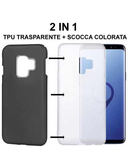 CUSTODIA per SAMSUNG GALAXY S9 (SM-G960) - 2 IN 1: GEL TPU SEMITRASPARENTE + SCOCCA RIGIDA RIMOVIBILE COLORE GRIGIO