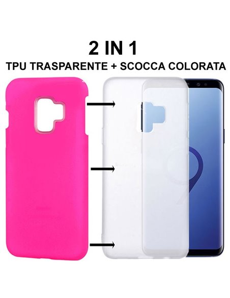 CUSTODIA per SAMSUNG GALAXY S9 (SM-G960) - 2 IN 1: GEL TPU SEMITRASPARENTE + SCOCCA RIGIDA RIMOVIBILE COLORE FUCSIA