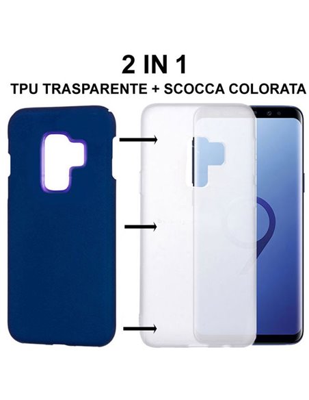 CUSTODIA per SAMSUNG GALAXY S9 PLUS (SM-G965) - 2 IN 1: GEL TPU SEMITRASPARENTE + SCOCCA RIGIDA RIMOVIBILE COLORE BLU