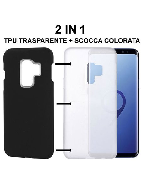 CUSTODIA per SAMSUNG GALAXY S9 PLUS (SM-G965) - 2 IN 1: GEL TPU SEMITRASPARENTE + SCOCCA RIGIDA RIMOVIBILE COLORE NERO