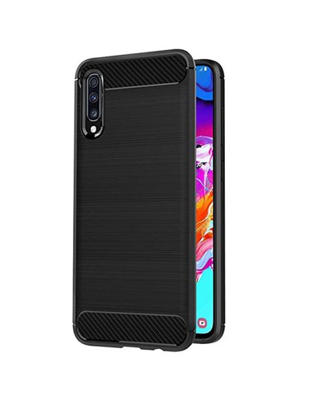 CUSTODIA per SAMSUNG GALAXY A70 (SM-A705), A70s (SM-A707) - GEL TPU EFFETTO METALLICO CON INSERTI FANTASIA CARBONIO COLORE NERO