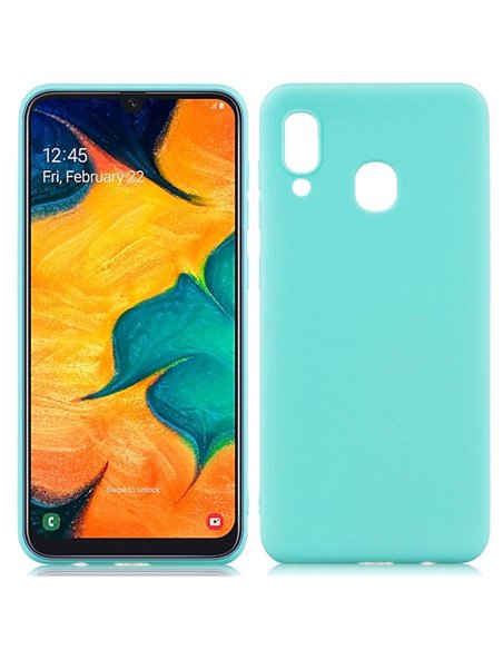 CUSTODIA per SAMSUNG GALAXY A30 (SM-A305), GALAXY A20 (SM-A205) IN GEL TPU SILICONE SLIM COLORE VERDE ACQUA SATINATO