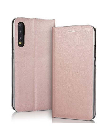 CUSTODIA per HUAWEI P30 - FLIP ORIZZONTALE SIMILPELLE CON CHIUSURA MAGNETICA INVISIBILE ED INTERNO IN TPU ROSA ORO CON BORDO SIL