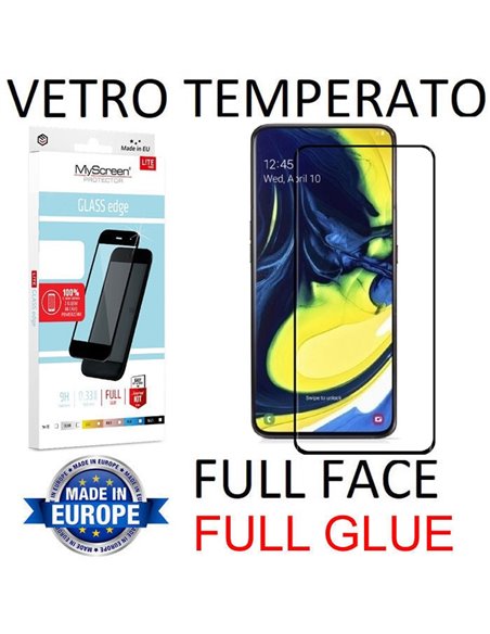 PELLICOLA per SAMSUNG GALAXY A80 (SM-A805), GALAXY A90 IN VETRO TEMPERATO FULL FACE 9H - FULL GLUE 0,33mm CON CORNICE NERA