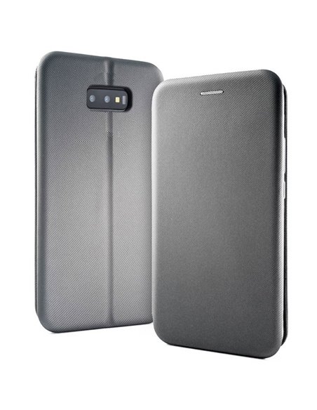 CUSTODIA per SAMSUNG GALAXY S10e (SM-G970) - FLIP ORIZZONTALE IN TESSUTO CON CHIUSURA MAGNETICA INVISIBILE E STAND COLORE GRIGIO