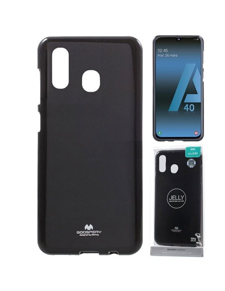 CUSTODIA per SAMSUNG GALAXY A40 (SM-A405) IN GEL TPU SILICONE COLORE NERO LUCIDO CON GLITTER ALTA QUALITA' MERCURY BLISTER