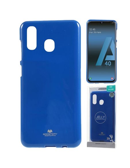 CUSTODIA per SAMSUNG GALAXY A40 (SM-A405) IN GEL TPU SILICONE COLORE BLU LUCIDO CON GLITTER ALTA QUALITA' MERCURY BLISTER