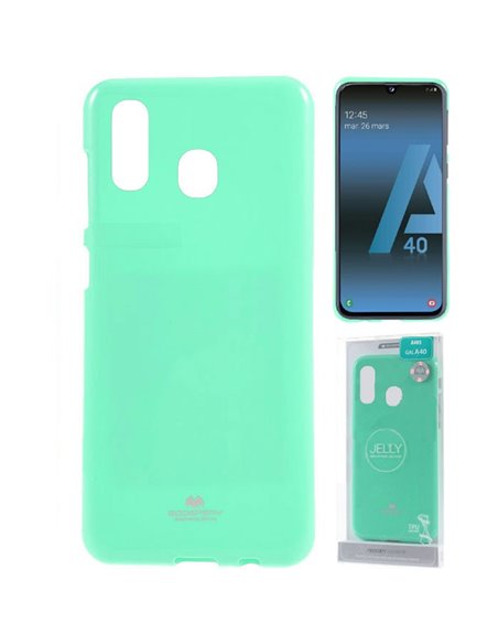 CUSTODIA per SAMSUNG GALAXY A40 (SM-A405) IN GEL TPU SILICONE COLORE VERDE ACQUA LUCIDO CON GLITTER ALTA QUALITA' MERCURY BLISTE