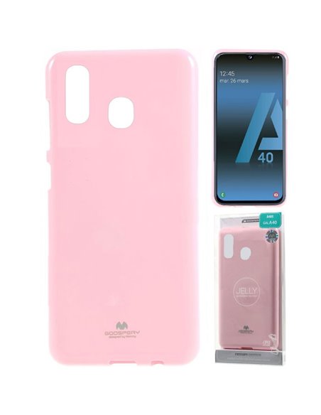 CUSTODIA per SAMSUNG GALAXY A40 (SM-A405) IN GEL TPU SILICONE COLORE ROSA LUCIDO CON GLITTER ALTA QUALITA' MERCURY BLISTER