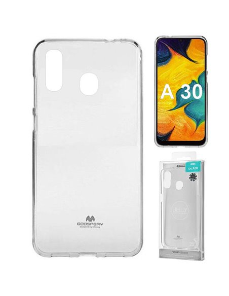 CUSTODIA per SAMSUNG GALAXY A30 (SM-A305), GALAXY A20 (SM-A205) IN GEL TPU SILICONE TRASPARENTE ALTA QUALITA' MERCURY BLISTER