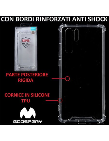 CUSTODIA per HUAWEI P30 PRO, P30 PRO NEW EDITION - PARTE POSTERIORE RIGIDA, CORNICE IN SILICONE TRASPARENTE, BORDI ANTI SHOCK