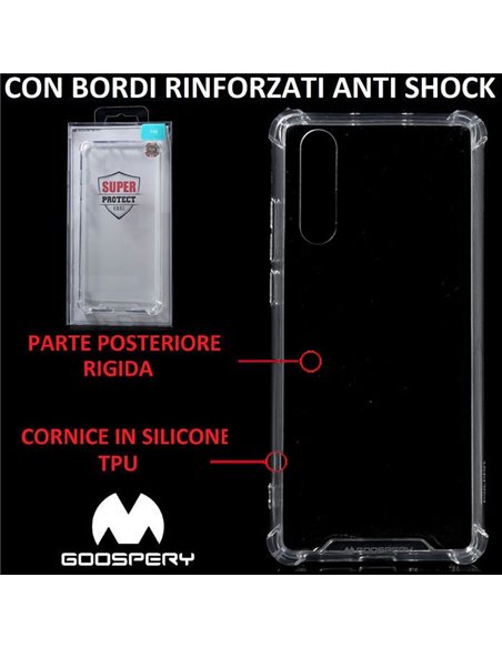 CUSTODIA per HUAWEI P30 - PARTE POSTERIORE RIGIDA, CORNICE IN SILICONE TRASPARENTE E BORDI RINFORZATI ANTI SHOCK MERCURY BLISTER