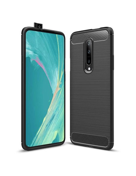 CUSTODIA per ONEPLUS 7 PRO (6.67') IN GEL TPU SILICONE EFFETTO METALLICO CON INSERTI IN FANTASIA CARBONIO COLORE NERO