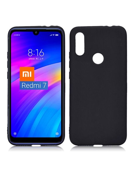 CUSTODIA per XIAOMI REDMI 7, XIAOMI REDMI Y3 IN GEL TPU SILICONE SLIM COLORE NERO