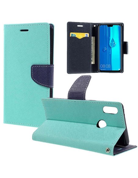 CUSTODIA per HUAWEI Y9 2019, ENJOY 9 PLUS - FLIP ORIZZONTALE CON INTERNO IN TPU, STAND E CHIUSURA MAGNETICA COLORE VERDE ACQUA