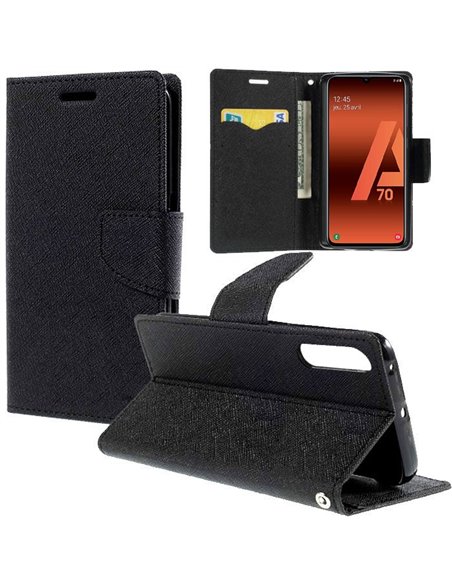 CUSTODIA per SAMSUNG GALAXY A70 (SM-A705), GALAXY A70s (SM-A707) - FLIP ORIZZONTALE CON INTERNO IN TPU E PORTA CARTE COLORE NERO