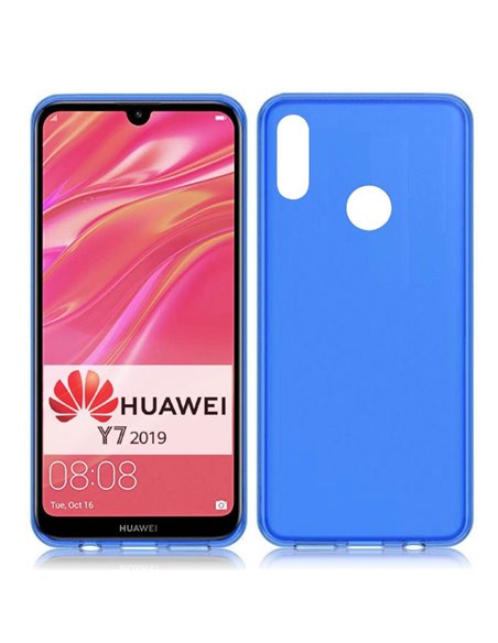 CUSTODIA per HUAWEI Y7 2019, Y7 PRIME 2019, Y7 PRO 2019 IN GEL TPU SILICONE COLORE BLU TRASPARENTE