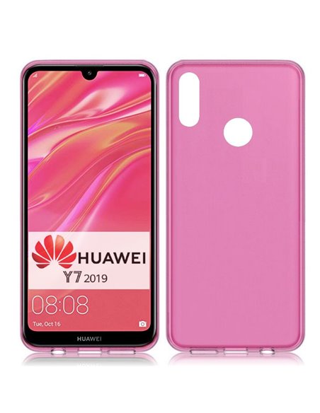 CUSTODIA per HUAWEI Y7 2019, Y7 PRIME 2019, Y7 PRO 2019 IN GEL TPU SILICONE COLORE ROSA TRASPARENTE