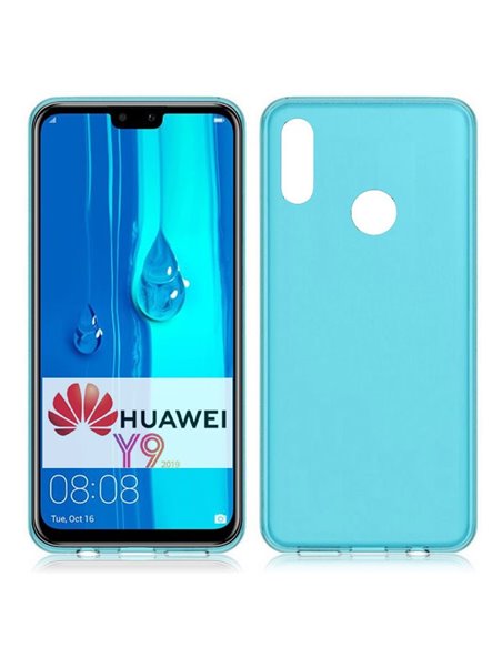 CUSTODIA per HUAWEI Y9 2019, ENJOY 9 PLUS IN GEL TPU SILICONE COLORE AZZURRO TRASPARENTE