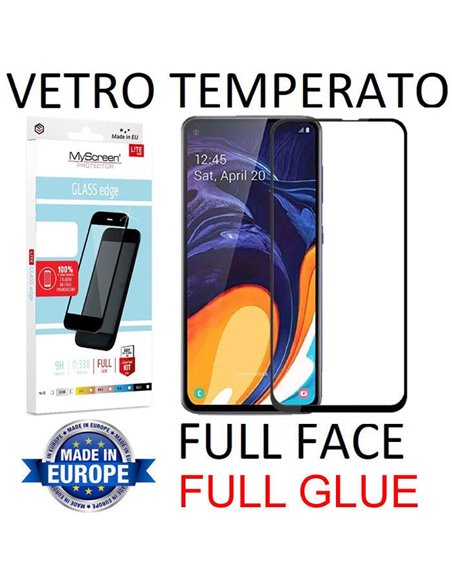 PELLICOLA per SAMSUNG GALAXY A60 (SM-A606), GALAXY M40 (SM-M405) VETRO TEMPERATO FULL FACE 9H - FULL GLUE 0,33mm CON CORNICE NER