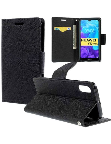 CUSTODIA per HUAWEI Y5 2019, HONOR 8S - FLIP ORIZZONTALE CON INTERNO IN TPU SILICONE, STAND E CHIUSURA MAGNETICA COLORE NERO