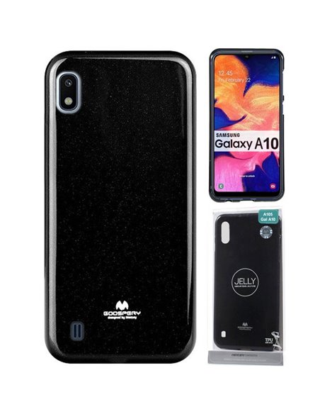 CUSTODIA per SAMSUNG GALAXY A10 (SM-A105) IN GEL TPU SILICONE COLORE NERO LUCIDO CON GLITTER ALTA QUALITA' MERCURY BLISTER