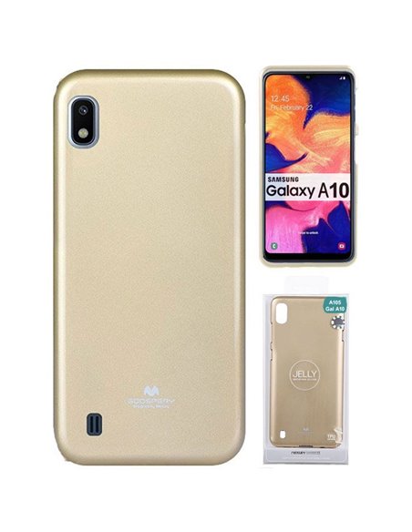 CUSTODIA per SAMSUNG GALAXY A10 (SM-A105) IN GEL TPU SILICONE COLORE ORO LUCIDO CON GLITTER ALTA QUALITA' MERCURY BLISTER