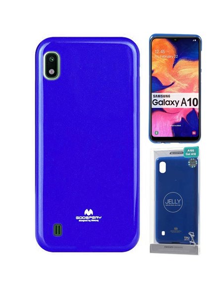 CUSTODIA per SAMSUNG GALAXY A10 (SM-A105) IN GEL TPU SILICONE COLORE BLU LUCIDO CON GLITTER ALTA QUALITA' MERCURY BLISTER