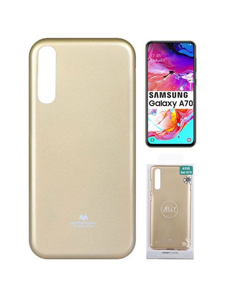 CUSTODIA per SAMSUNG GALAXY A70 (SM-A705), GALAXY A70s (SM-A707) IN GEL TPU ORO LUCIDO CON GLITTER ALTA QUALITA' MERCURY BLISTER