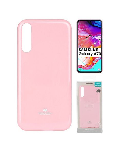 CUSTODIA per SAMSUNG GALAXY A70 (SM-A705), GALAXY A70s (SM-A707) IN GEL TPU ROSA LUCIDO CON GLITTER ALTA QUALITA' MERCURY BLISTE