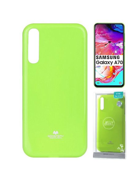 CUSTODIA per SAMSUNG GALAXY A70 (SM-A705), GALAXY A70s (SM-A707) IN GEL TPU VERDE LUCIDO CON GLITTER ALTA QUALITA' MERCURY BLIST