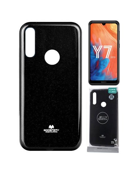 CUSTODIA per HUAWEI Y7 2019, Y7 PRIME 2019, Y7 PRO 2019 IN GEL TPU SILICONE COLORE NERO LUCIDO CON GLITTER ALTA QUALITA' MERCURY