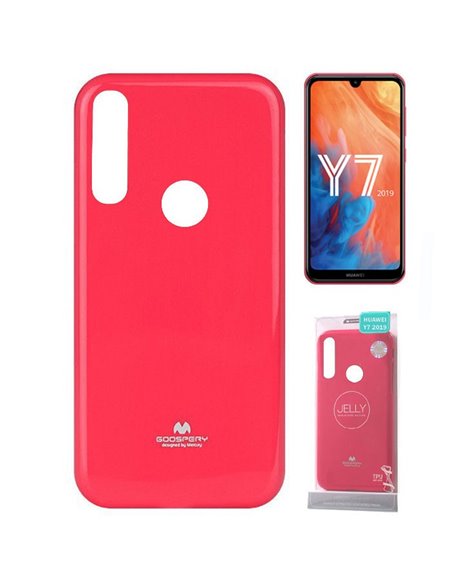 CUSTODIA per HUAWEI Y7 2019, Y7 PRIME 2019, Y7 PRO 2019 IN GEL TPU SILICONE COLORE FUCSIA LUCIDO CON GLITTER ALTA QUALITA' MERCU