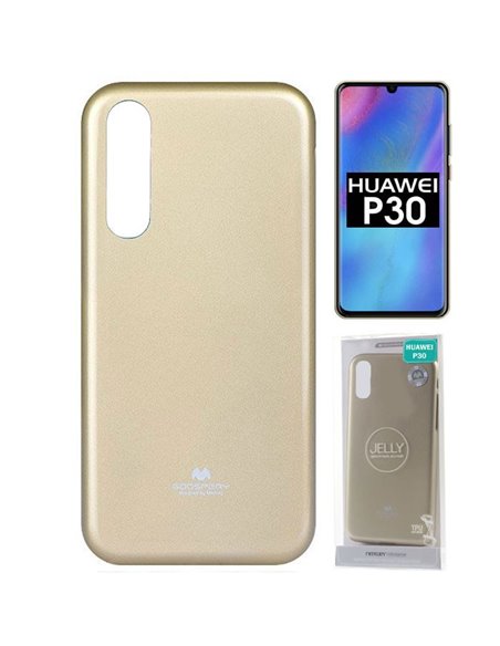 CUSTODIA per HUAWEI P30 IN GEL TPU SILICONE COLORE ORO LUCIDO CON GLITTER ALTA QUALITA' MERCURY BLISTER