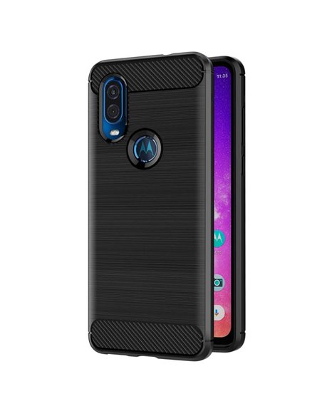 CUSTODIA per MOTOROLA P40, ONE VISION (6.2') IN GEL TPU SILICONE EFFETTO METALLICO CON INSERTI IN FANTASIA CARBONIO COLORE NERO