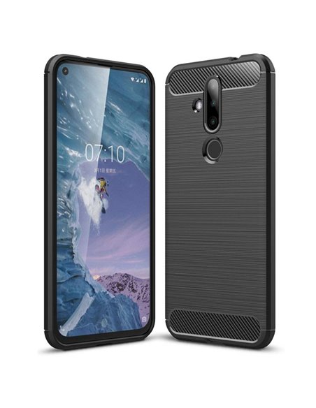 CUSTODIA per NOKIA 6.2, NOKIA 7.2 - IN GEL TPU SILICONE EFFETTO METALLICO CON INSERTI IN FANTASIA CARBONIO COLORE NERO