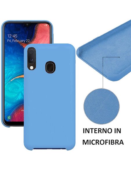 CUSTODIA per SAMSUNG GALAXY A20e (SM-A202) IN SILICONE CON EFFETTO SOFT TOUCH ED INTERNO IN MICROFIBRA COLORE BLU